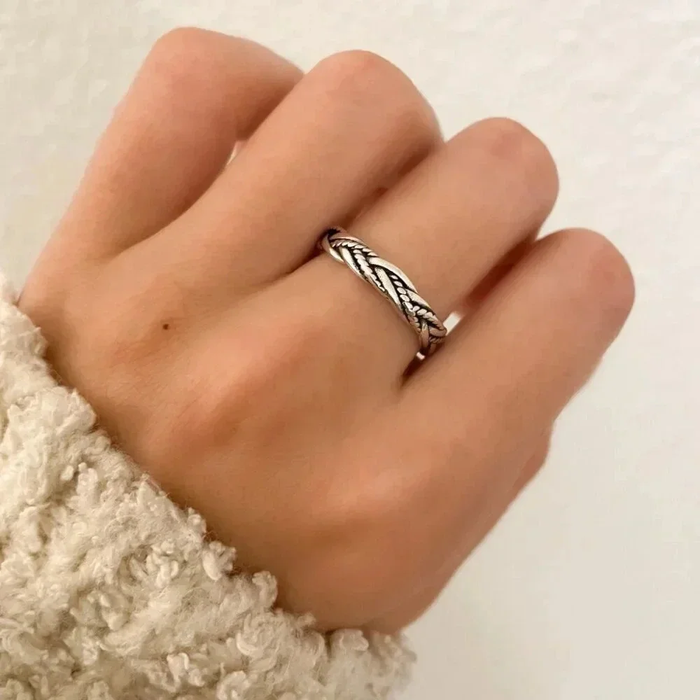 925 Sterling Silver Minimalist Ring Dainty Ring Twist Ring Band Geometric Ring